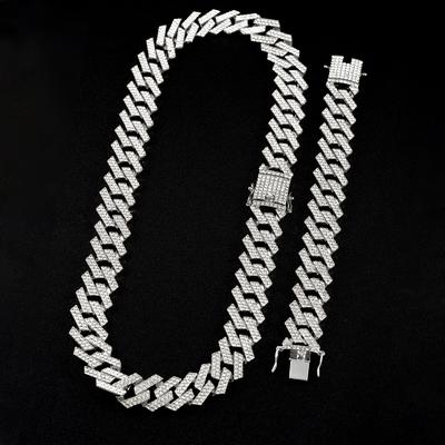 20 mm 2-reihige Halskette mit Zinkengliedern aus Weißgold, geeistes Mikropflaster, kubanische Kette, Hip-Hop-Modeschmuck für Männer
