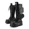 Women's Dark Platform Locomotive Boots Heavy Metal Punk Style Knee Boot Butterfly Wings Hollow Round Toe Women Boots Boats Mujer