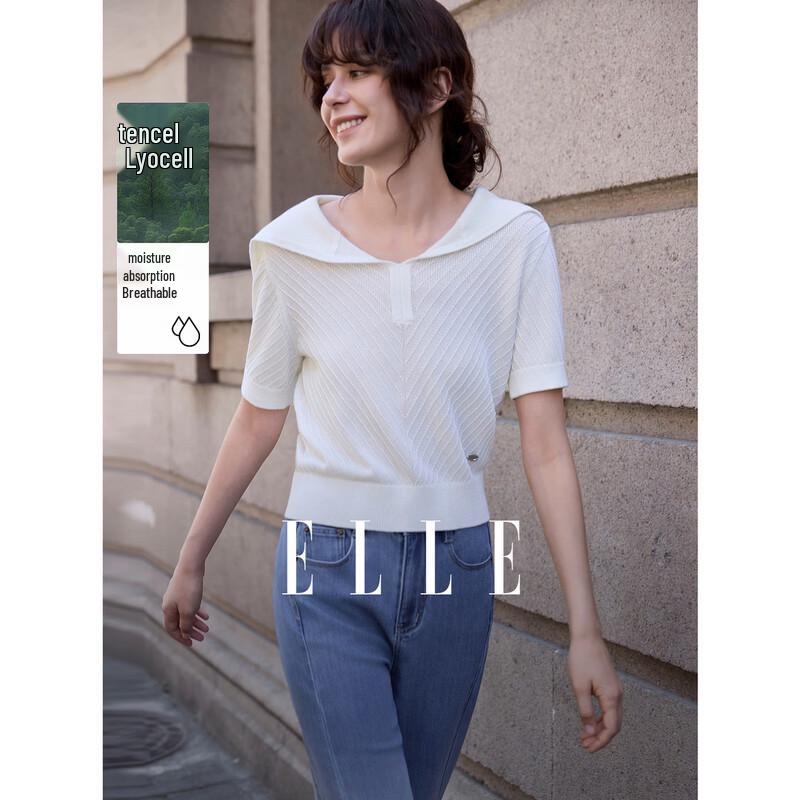 ELLE Women s Loose Knit Short Sleeve Top L