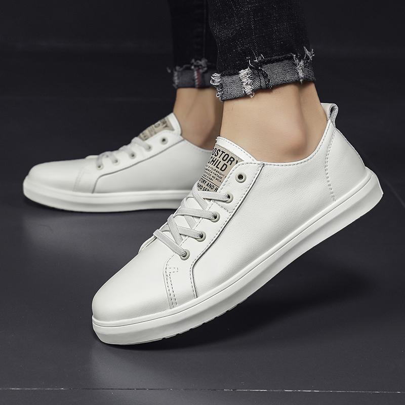 Модные мужские кожаные кроссовки белые туфли дизайнерская мода платформа кожа — фото 4