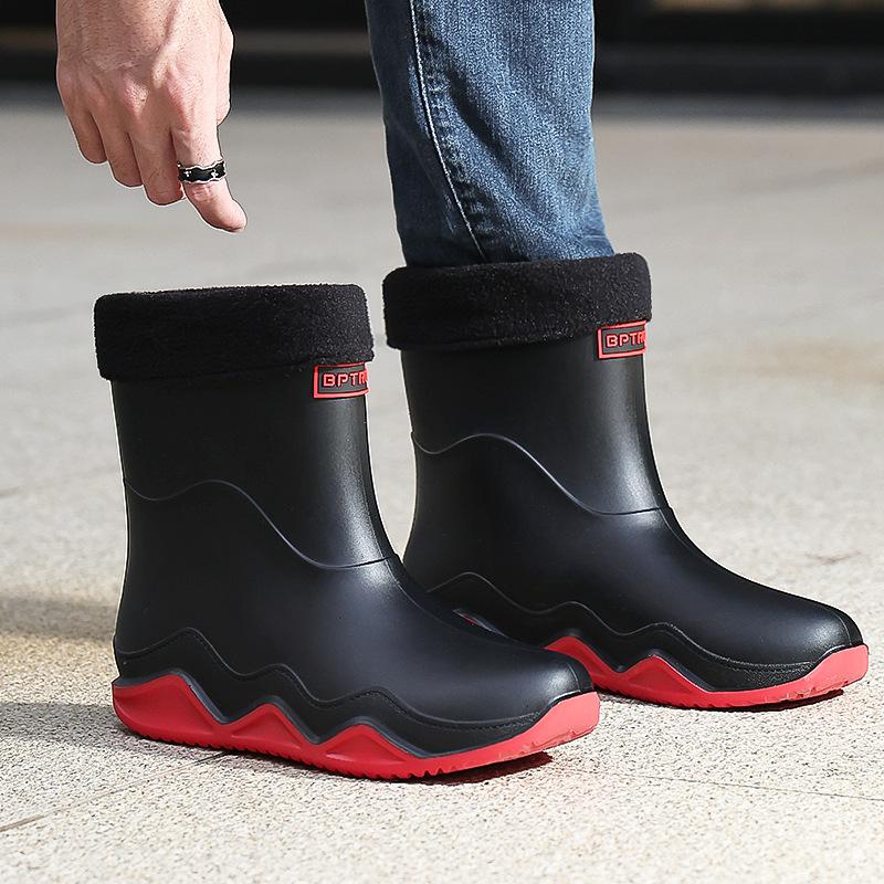 Rain shoes men's new non-slip waterproof rain boots men's cotton outer wear work car wash shoes fishing shoes medium and short rubber shoes