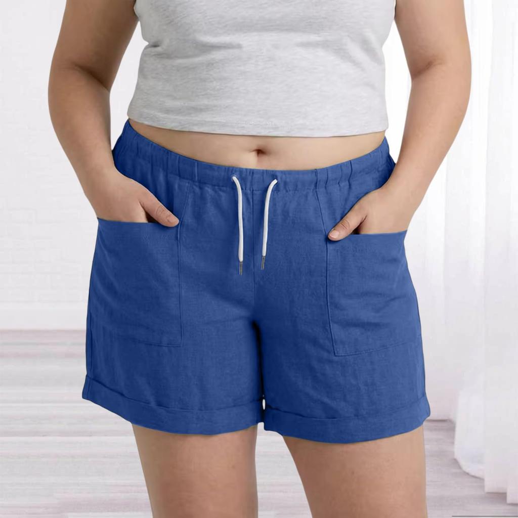 Women’s Linen Casual Shorts with Elastic Waistband Drawstring Adjustable Fit and Large Front Pockets for Everyday Wear