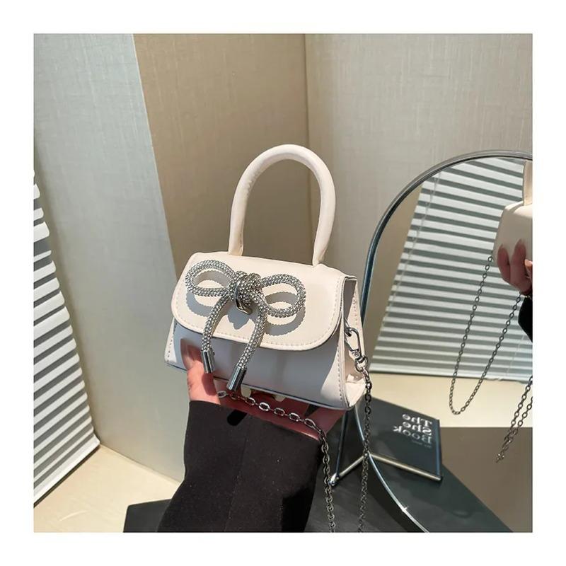 Casual Bow Women Samll Square Shoulder Bags Sweet Ladies Pu Chain Messenger Bag Clutch Commuter Female Phe Handbags Purse