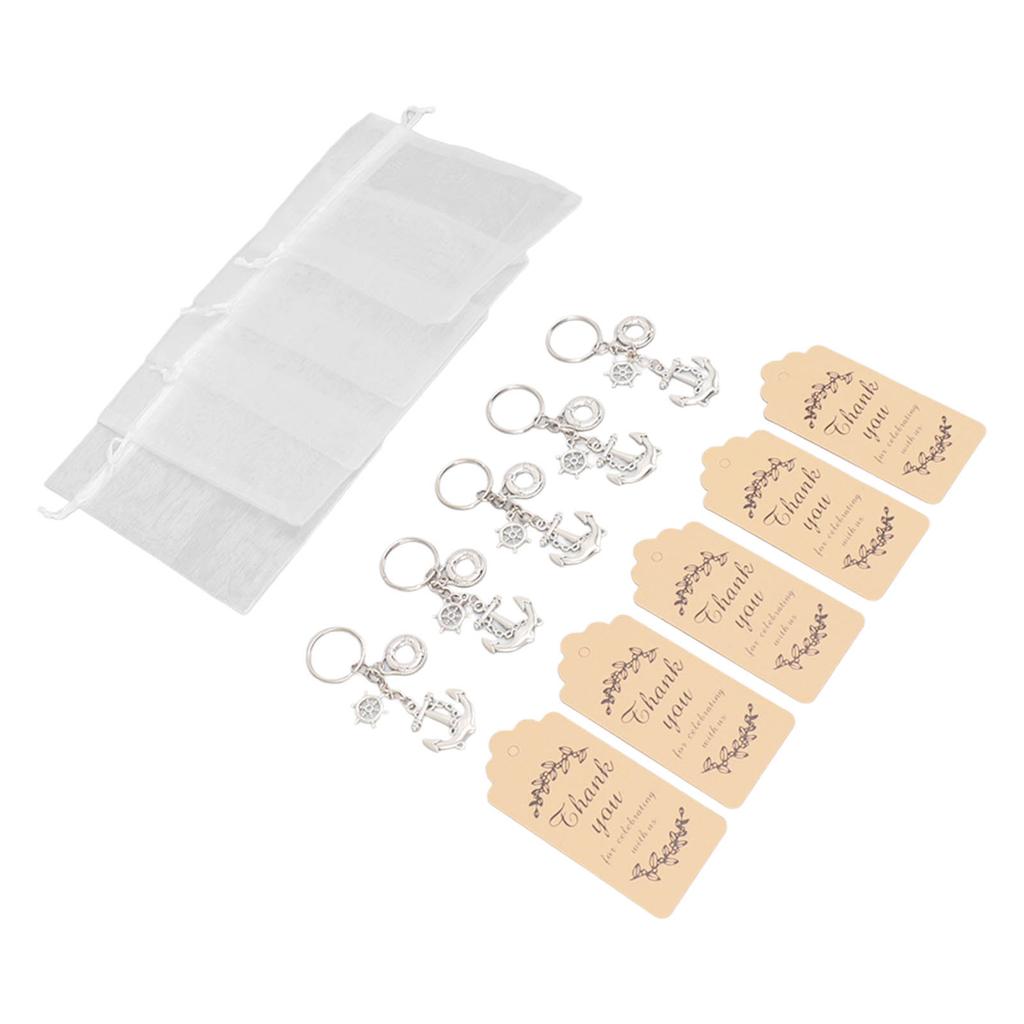 24 Sets Anchor Keychain Party Favor with Drawstring Gift Bags Thank You Tags Exquisite Anchor