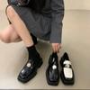 Thick-soled Black Square Head British Style Small Leather Shoes Women's Shoes Spring 2025 Retro Loafers Design Sense Single Shoes