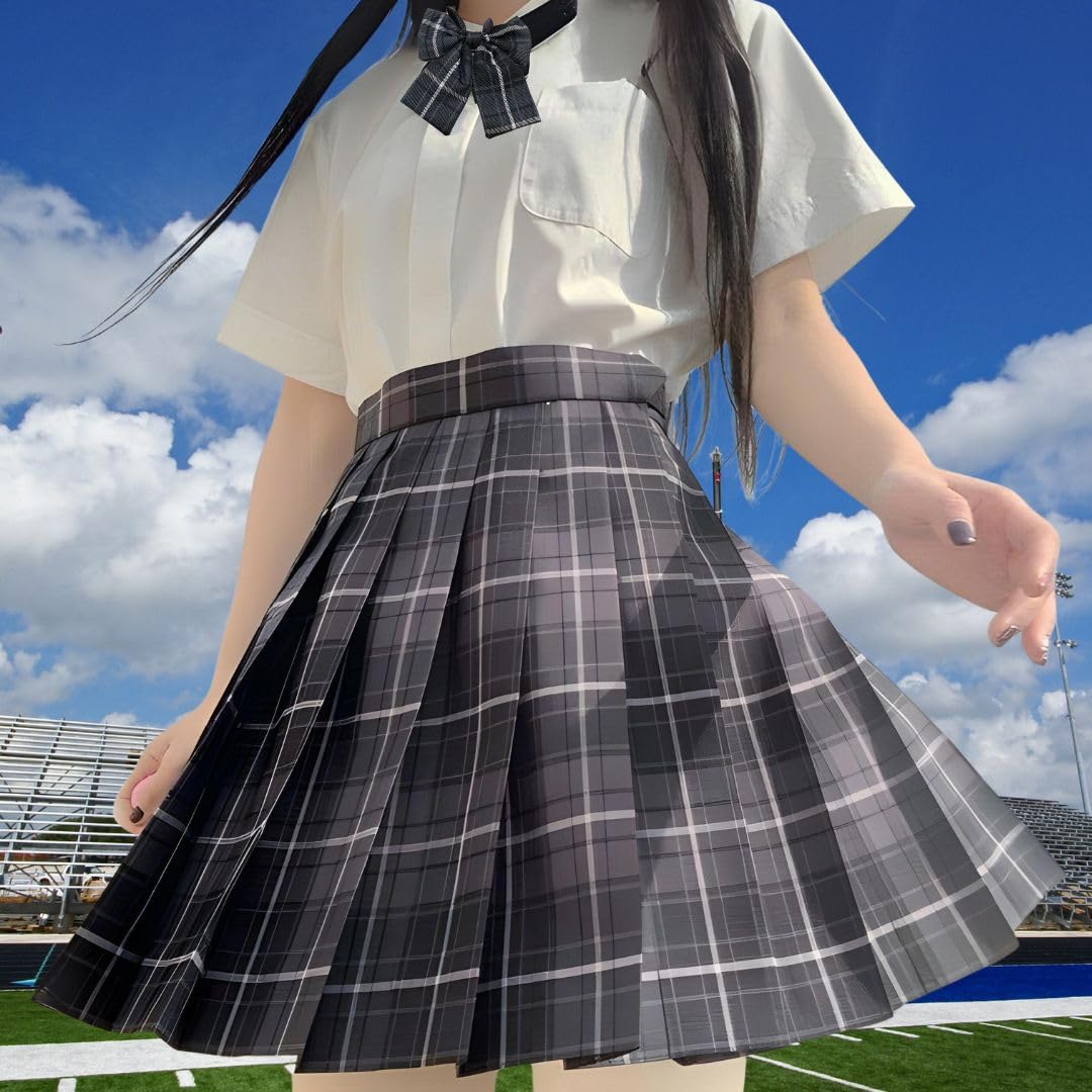 

High School Girl Uniform Halloween Short Sleeve Top and Square White School Perfect for Amusement School Cultural and YouTube 3-Piece Set, Costume,