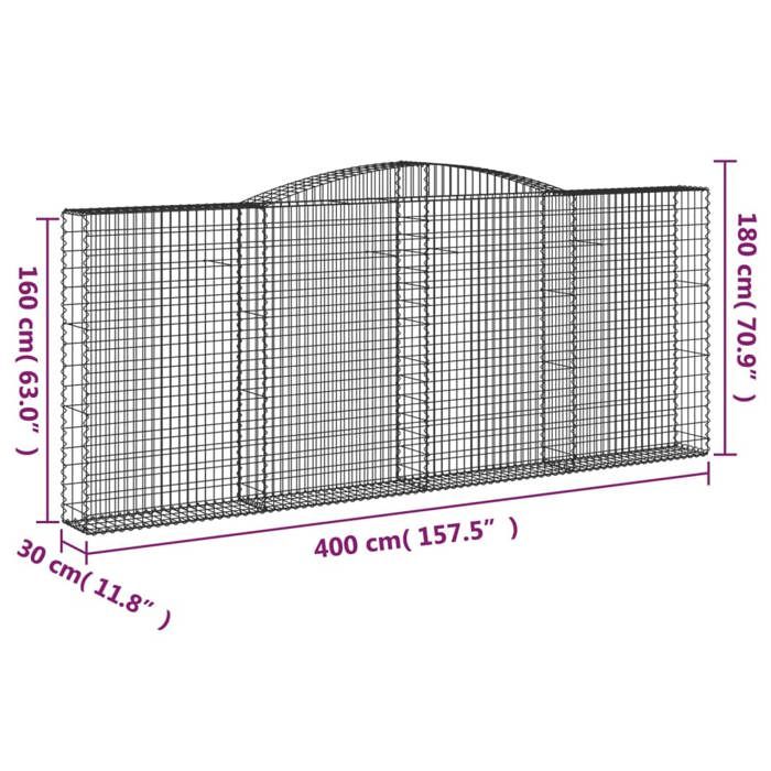VidaXL Panier de Gabions Arqué Cage à Gabion Mur de Gabion Panier à Pierre Gabion pour Pierre Jardin Patio Extérieur 153528