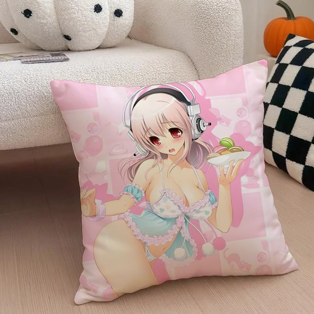 Cute Vibrant Japanese Idol SSuper Sonico Cushion Cover Throw Pillow Cover Hidden Button Durable Polyester Chair Cushion