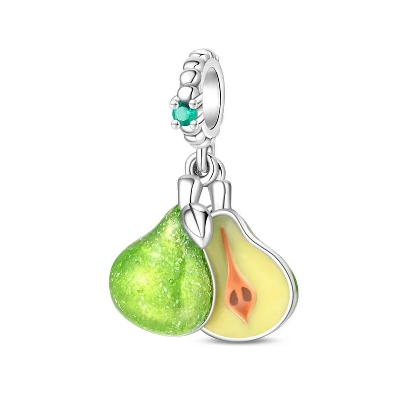 925 Silver Cute Lollipop Ice Cream Pendant Charms Cake Fruit Candy Donut Apple Pizza Beads Necklace DIY Bracelet Jewellery Gift