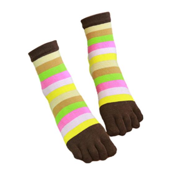 

1 Pair Women Colorful Striped Toe Socks Breathable Arch Support Mid-calf Socks Non-slip Moisture Wicking Compression Socks кофейный