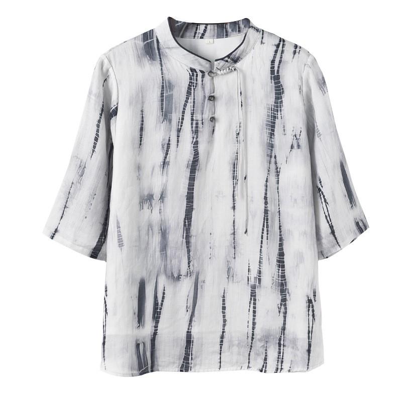 Johnature T-shirt a righe da donna Manica corta estiva Stile cinese Abbigliamento da donna Bottoni T-shirt vintage
