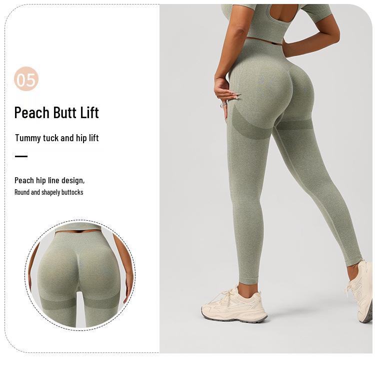 Seamless European-American Yoga Set: Women's Short Sleeve Top & High Waist Hip-Lifting Long Pants