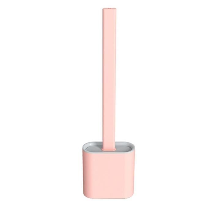 Brosse Toilette Brosse WC en Silicone Parfait pour Les Coins et Les Petites niches avec support rose
