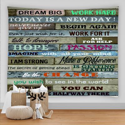 Retro Style Word Art Wooden Texture Tapestry Wall Hanging Psychedelic Carpet Home Room Wall Decoration Tapestry
