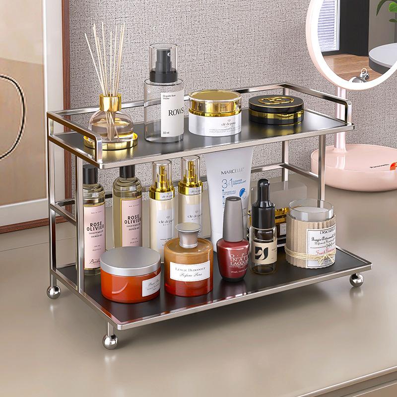 2Layer Acrylic Cosmetic Organizer Bathroom Vanity Storage Shelf Transparent Makeup Display Countertop Shelf Desktop Bathroom Decor Space Saving Decor