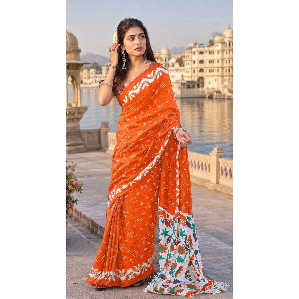 Chunri Hand Block Print Mulmul Cotton Saree – Traditional Elegance with Luxurious Comfort