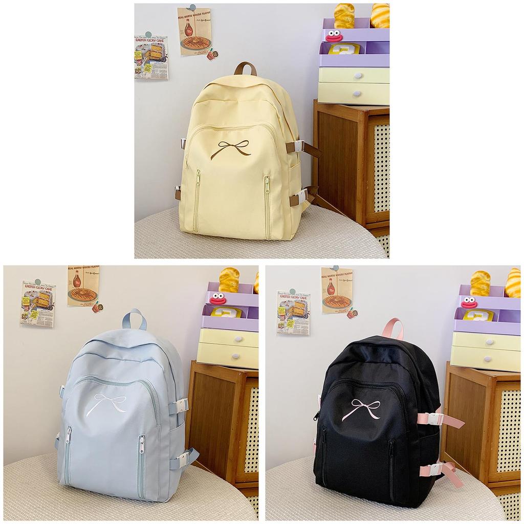 Basic Pink Nylon Student Backpack With Bow Design For School Use