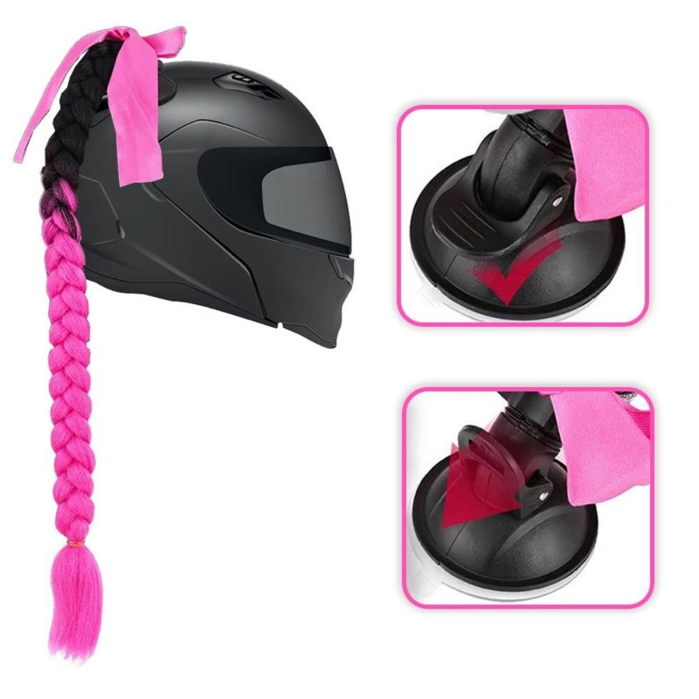 With Bowknot Helmet Braids Ponytail Hair with Suction Cup Motorcycle Helmet Braids Wig  Woman