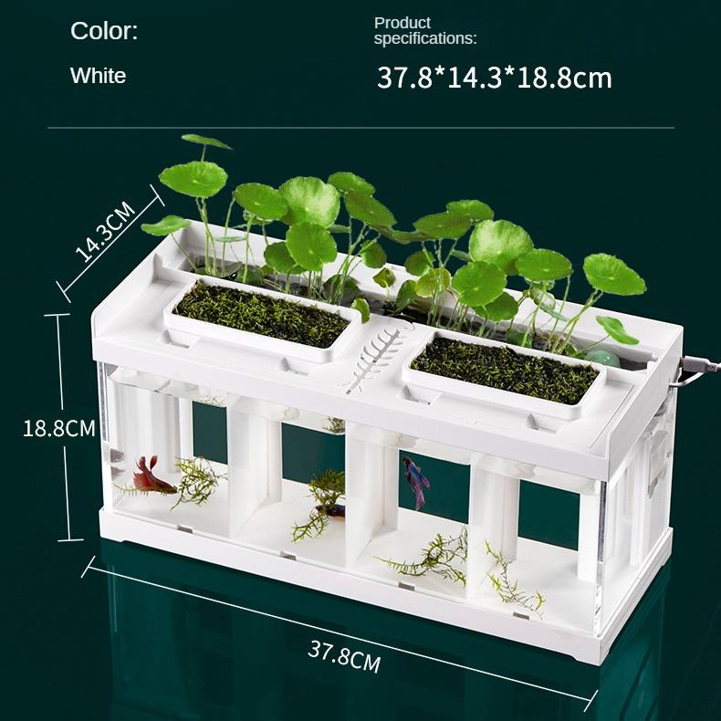 კრეატიული აკრილის მაგიდის ეკოლოგიური თევზის ავზი ფილტრით, არ საჭიროებს წყლის გაცვლას და სპეციალური საიზოლაციო ვედრო თევზის ავზი შუქით