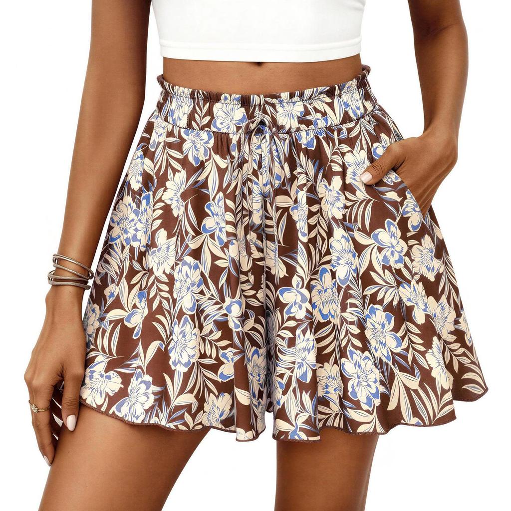 Women's Flowy High Waist Wide Leg Ruffle Midi Skirt for Spring/Summer Beach Vacation