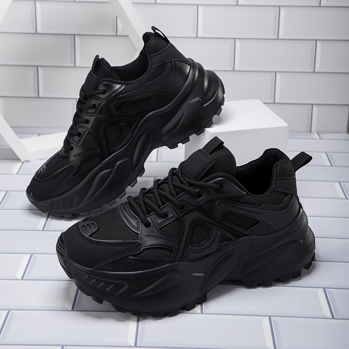 

Женские однотонные повседневные кроссовки, обувь для ходьбы на платформе со шнуровкой, мягкая подошва, толстые дышащие кроссовки для бега с низким верхом 37 чёрный