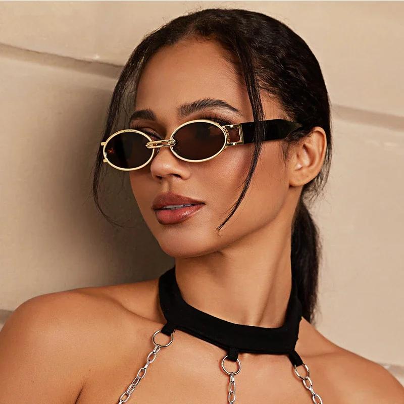 Vintage Small Oval Punk Sunglasses Women Men Steampunk Fashion Metal Frame Sun Glasses Trendy Shades For Beach Y2K Eyeglasses