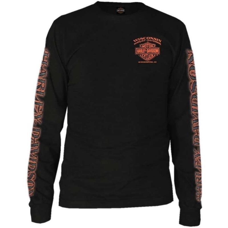 Camisa Masculina Harley-Davidson Manga Longa Gola Redonda Águia Pistão, Preta 30299947