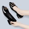 2025 Nuevos Zapatos Bajos de Moda de Lujo para Mujer Tacón Grueso Cara Brillante Zapatos de Cuero para el Trabajo Versátiles Casuales Zapatos para Mujer