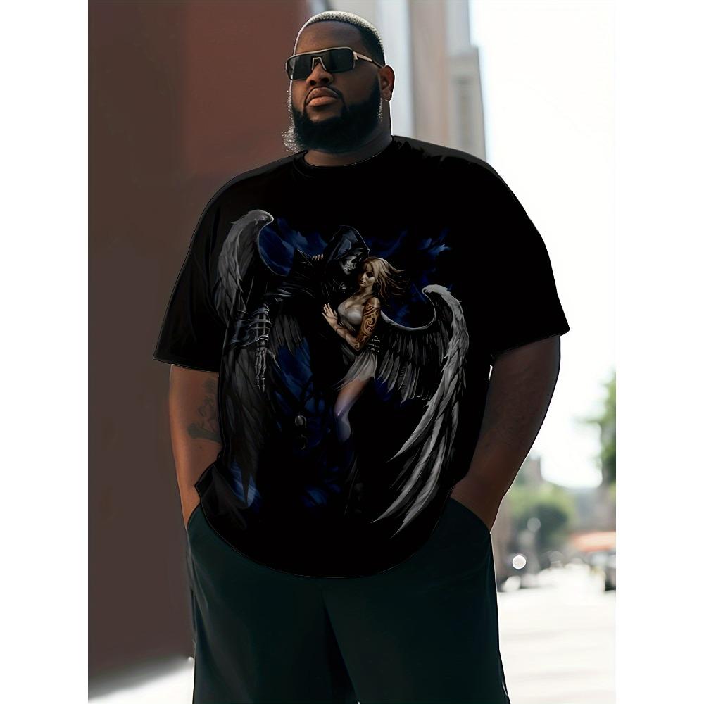 Men s large-sized T-shirt with printed round-neck short sleeves S