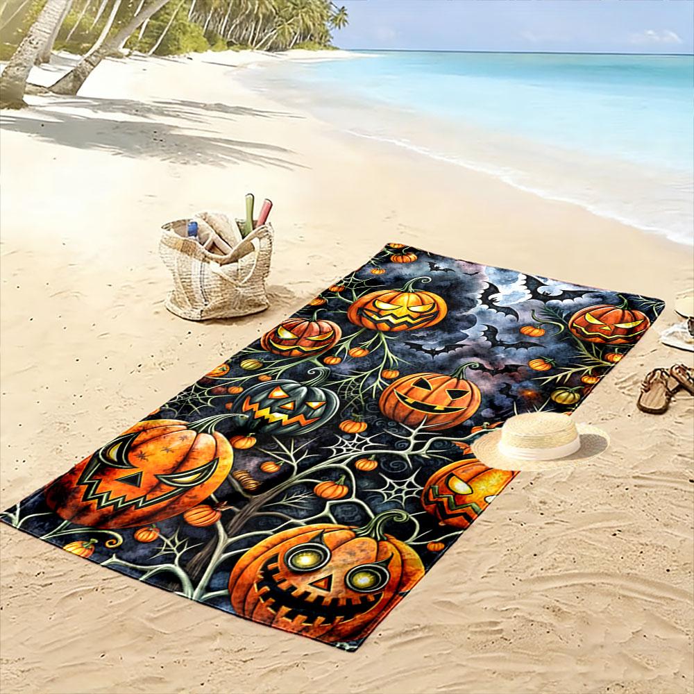 Spooky glowing pumpkin forest Print beach towel, quick drying, suitable for travel, outdoor sports, jogging, the beach and swimming, gift