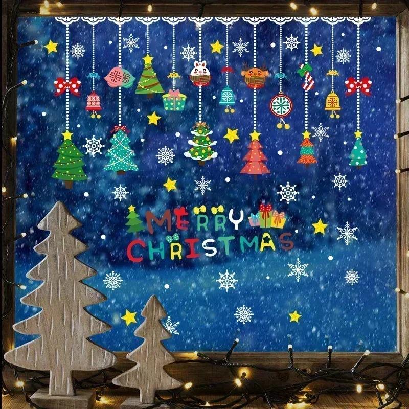 Vánoční dekorace Samolepicí samolepky na skleněné dveře Dekorace výlohy obchodu Slavnostní atmosféra Vánoční okenní dekorace