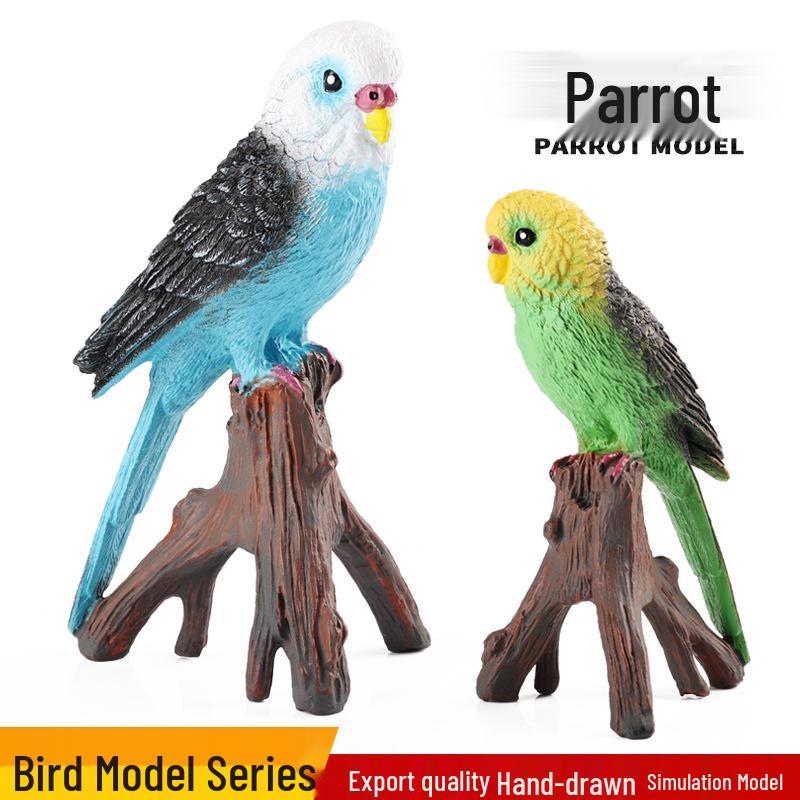 Children's Wooden Parrot Model: Cognitive Simulation Bird Ornament and Potted Plant Decor