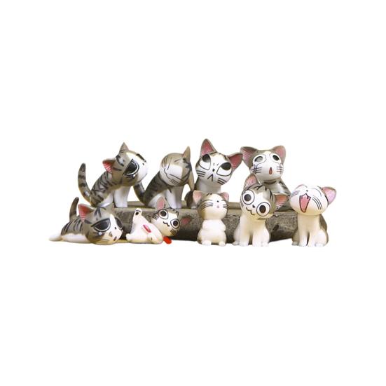 9Pcs Cartoon Cat Figure PVC Kitten Statue Mini Animal Figurine Home Office Desktop Decoration