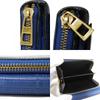 Used 12695 Linen Zip Compact Wallet 7942 Textured Calfskin Zip Around Anagram Embossing Blue Unisex from Japan AUTHENTIC