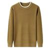 Men's Long Sleeve Round Neck Knit Sweater - Spring & Autumn Style, Fashionable Waffle Knit for Young and Middle-aged Individuals