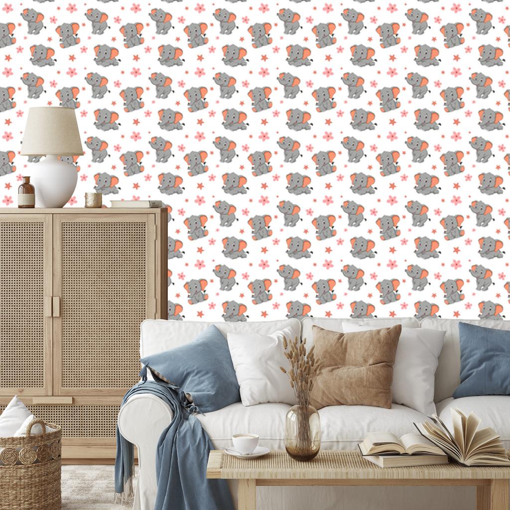 Elephants Wallpaper White and Gray for Living Room and Bedroom 50x1000