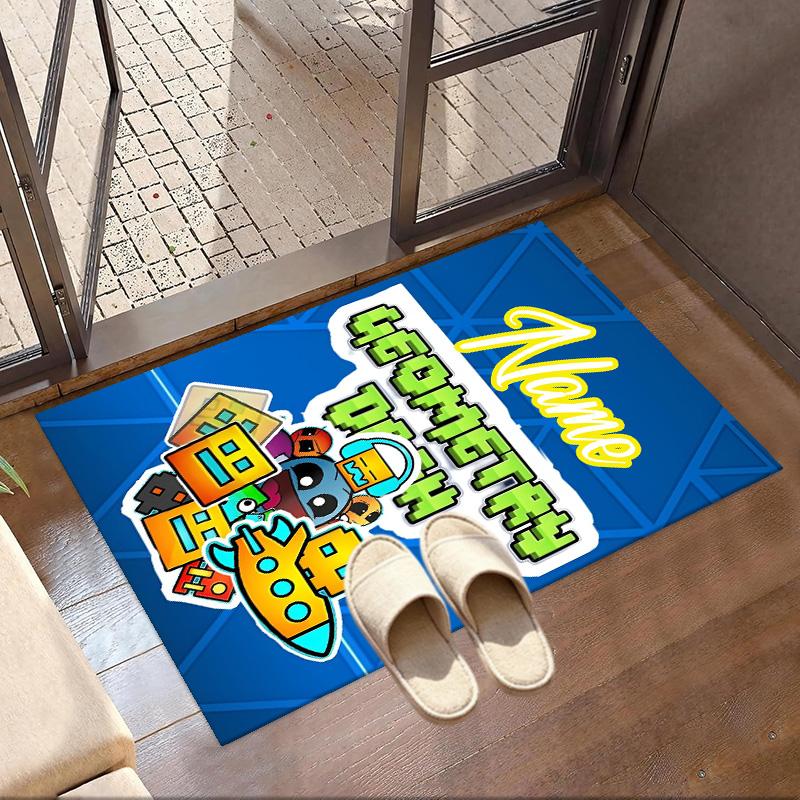 Custom Name Personalized Geometry Dash Print Carpet, Versatile Home Decor Rug, for Playroom, Apartment, Balcony, Entryway, Hallway Gift