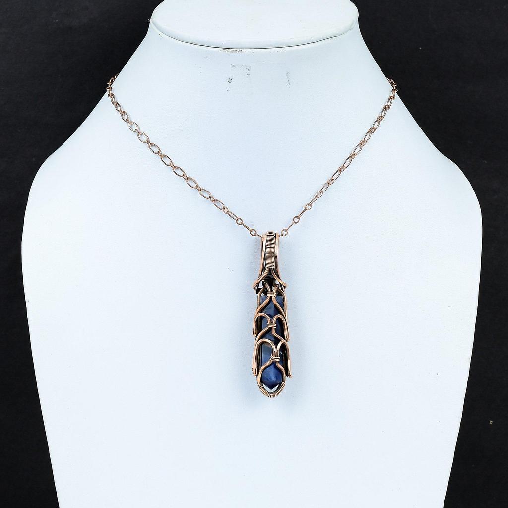 Sodalite Gemstone Handmade Pure Copper Wire Wrap Jewelry Pendant For Thanksgiving