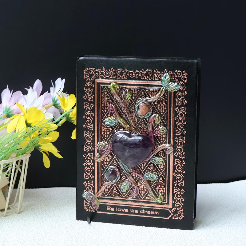 Natural High Quality Crystal Magic Book Love Moon Crystal Decorative Notebook (as the picture,S)