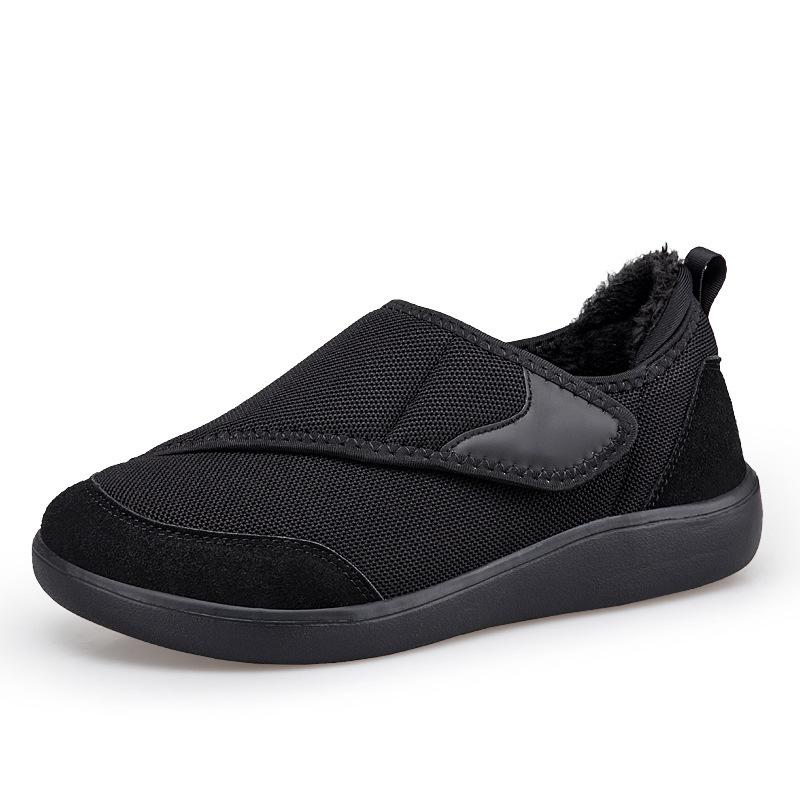Wide Toe Box Elderly Warm Shoes Men Women Hook & Loop Plush Walking Shoes Winter Casual Cotton Footwear Size 35-46