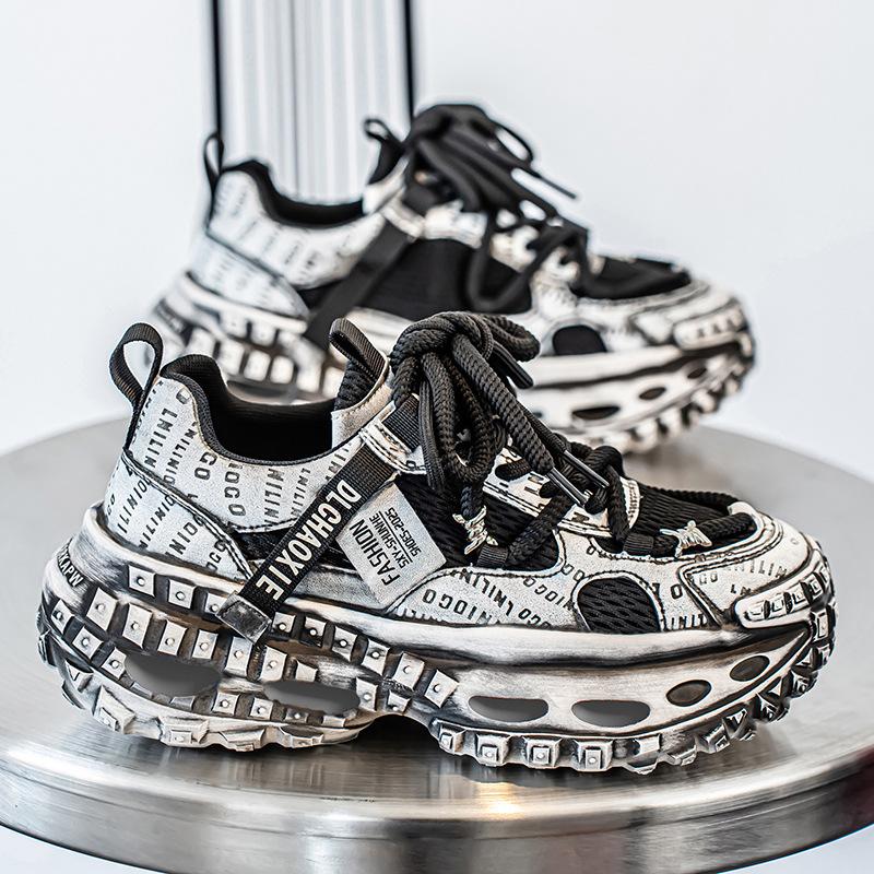 Trendy new platform-soled sports trendy shoes breathable mesh casual dad shoes retro style polishing old tire shoes men