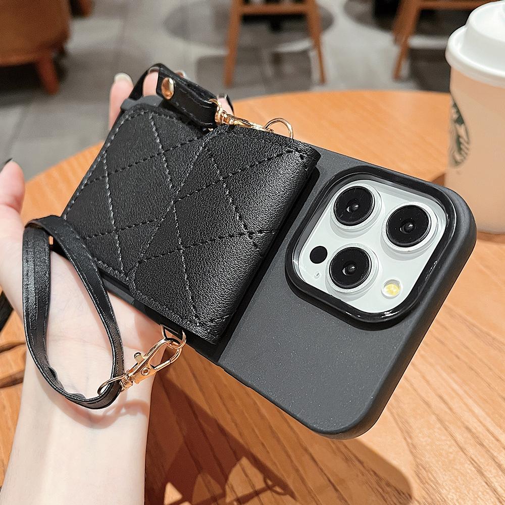 

Leather Wallet Crossbody Lanyard Necklace Silicone Case For iPhone 16 14 12 15 13 Pro Max Slot Card Holder Shockproof Soft Cover Case & Strap&for iphone13(6.1 )