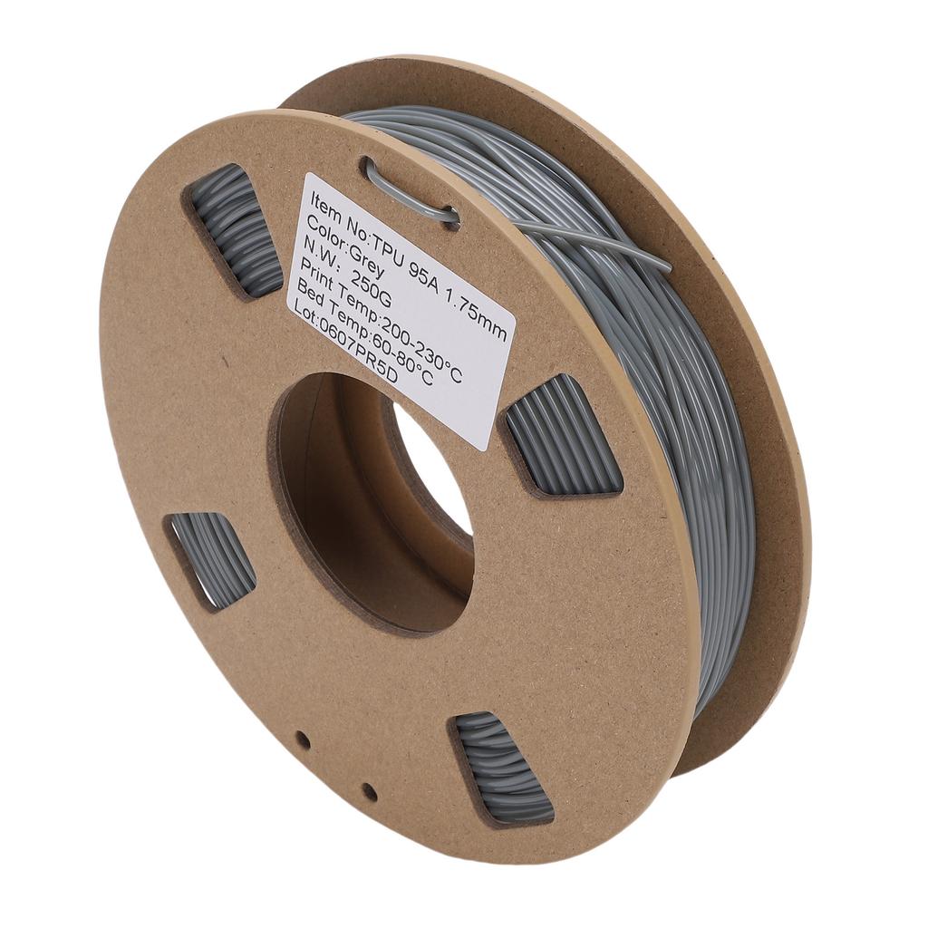 TPU Filament Vhodný pro FDM Většinu 3D Tiskáren 1.75mm 250g 95A Flexibilní Měkký Filament pro 3D Tiskárny Přesnost 0.02mm Šedý