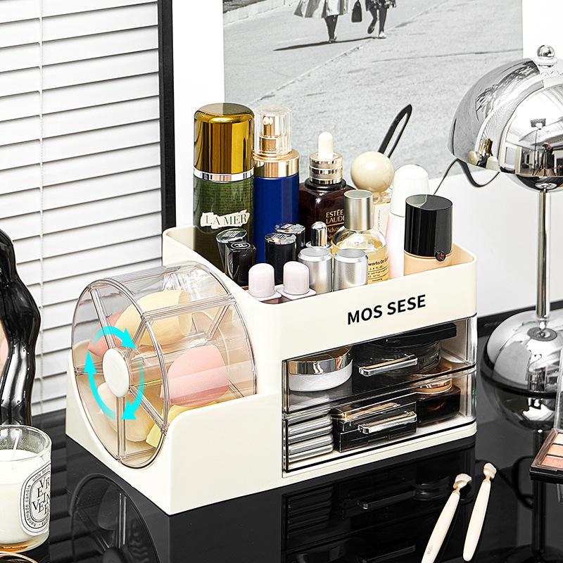 New Luxury Cosmetics Organizer Makeup Storage Box Dressing Table Rack with Rotating Storage Box Desktop Dustproof Cosmetic Boxes
