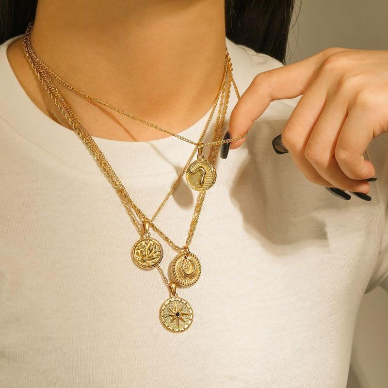 French Vintage Coin Pendant Necklace Ins Style Minimalist Versatile Sweater Chain Women