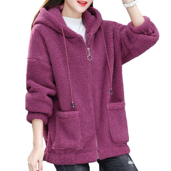 Abrigo con capucha y cordón para mujer, chaqueta de manga larga con bolsillos y cremallera, cárdigan de felpa gruesa, prendas de vestir, ropa de calle, otoño e invierno