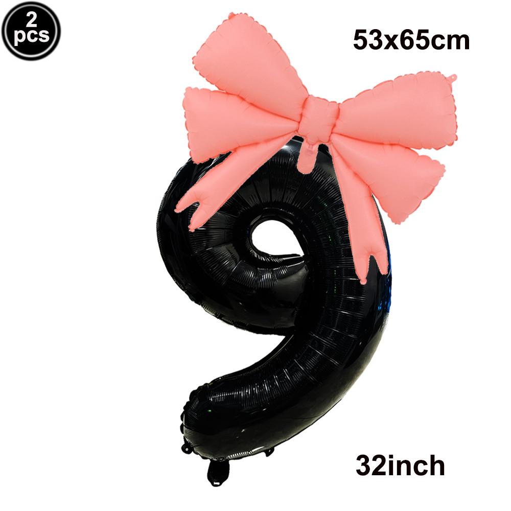 32inch Aluminum Film Black Bow Number Balloons Ribbon Bows Balloons for Birthday Decoration Supplies Anniversary Number Balloons