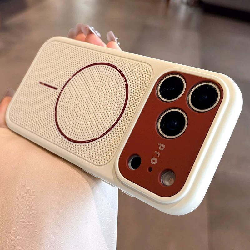 Applicable to iPhone17proMax mobile phone case contrasting color large window heat dissipation Apple 16 magnetic suction 15 all-inclusive  case