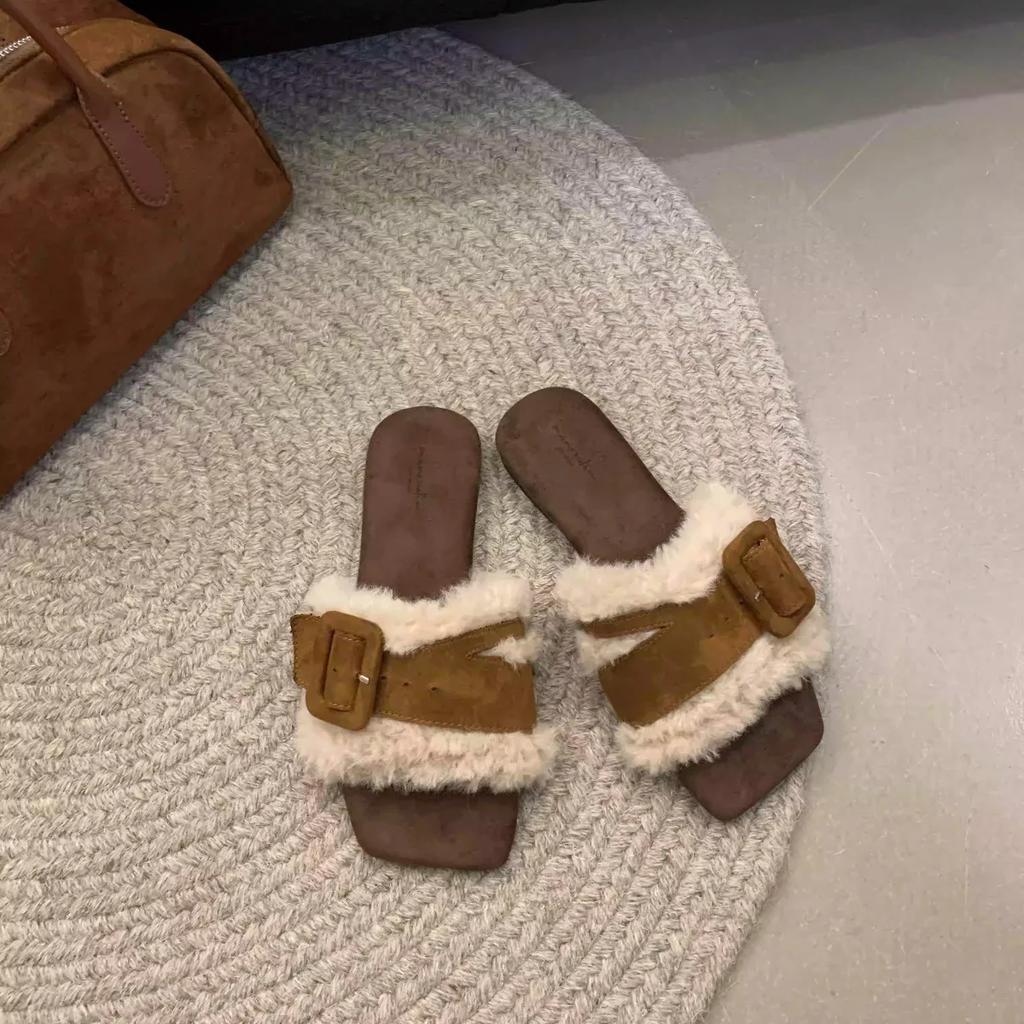 Módní domácí pantofle 2025 Látkové Řím Základní Guma PU Dámské boty Ženy Flock Měkké Plyšové Ploché Platforma Kožešinové boty Nazouváky Střední Pantofle