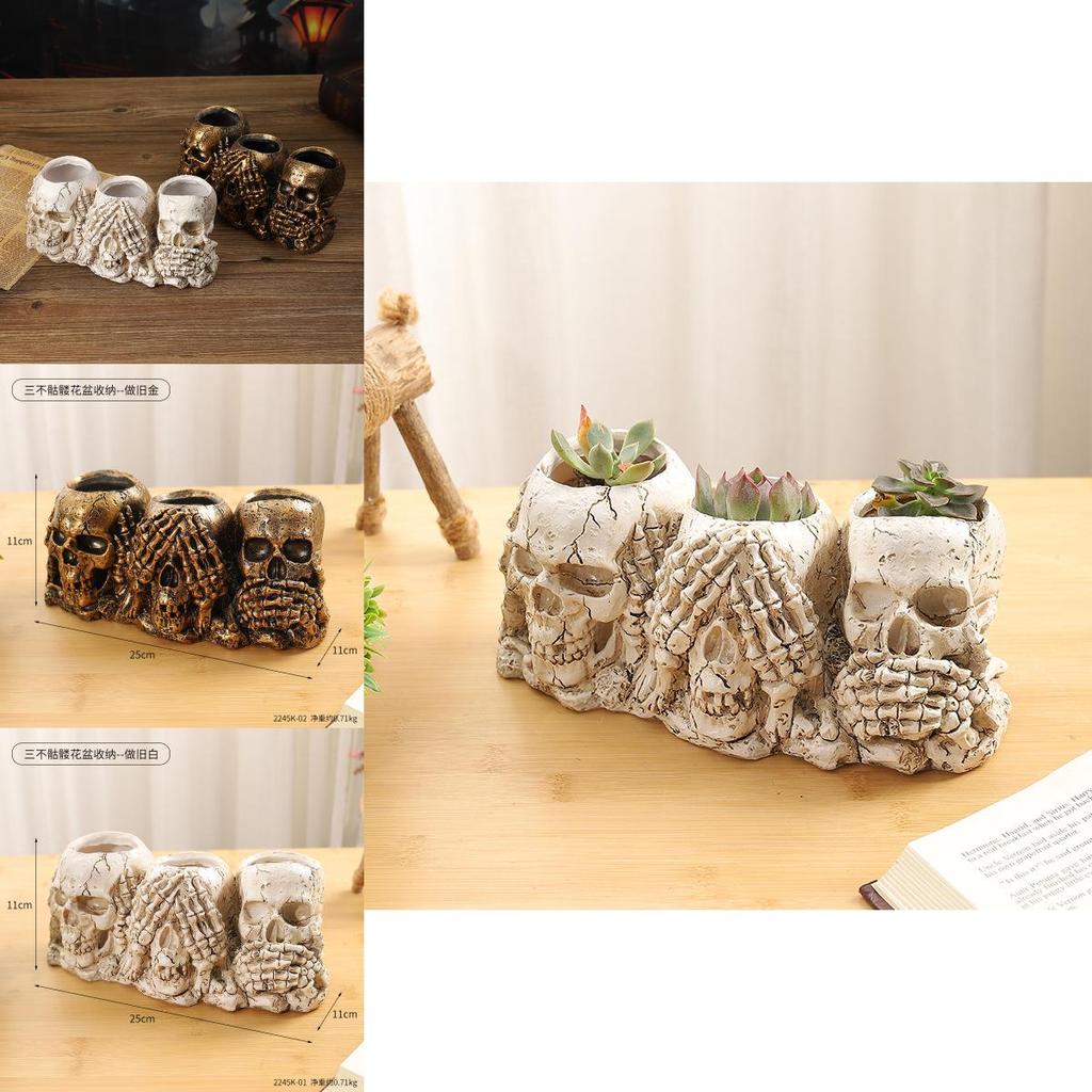 Skeleton Head Planter With Resin Material For Halloween Party And Collection